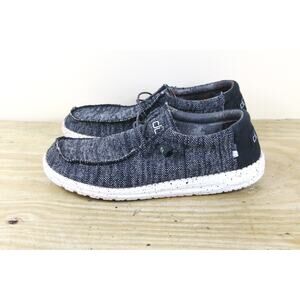 Hey Dude Mens 11 Wally Sox Black White Tweed Knit Slip On Loafers Shoes